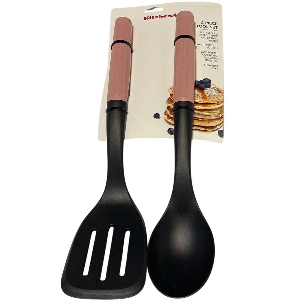 KitchenAid Pink Pc.Tool Set Slotted Turner Basting‎ Spoon Dried Rose KQ360OHDRA
